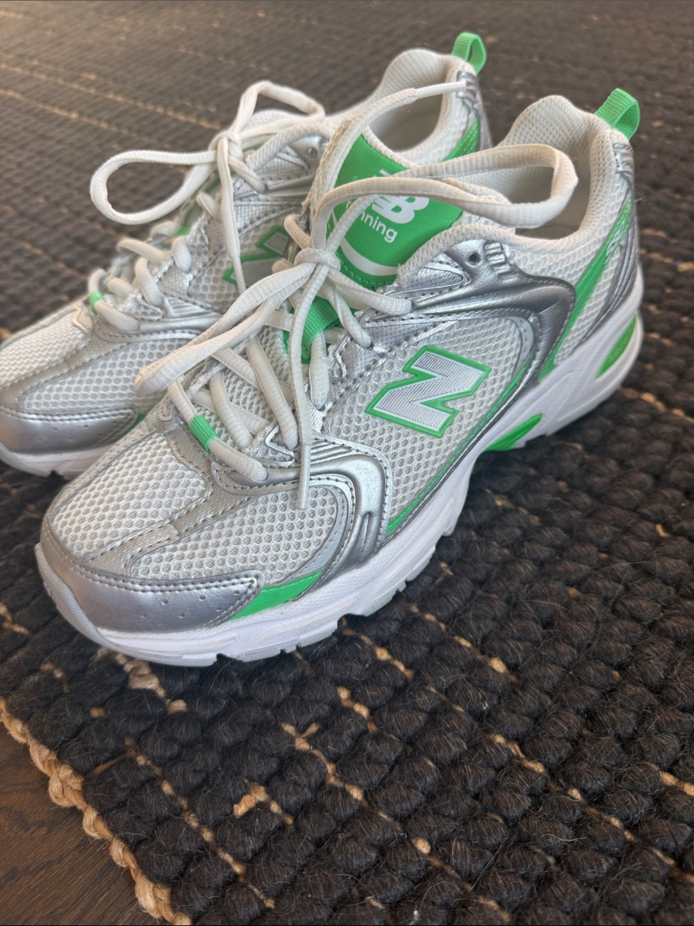 New Balance Kids Silver & Lime Green Running Sneakers